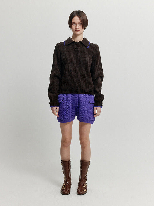 Eenk Xarf Pocket Cable Knit Shorts - Purple