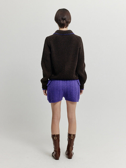 Eenk Xarf Pocket Cable Knit Shorts - Purple