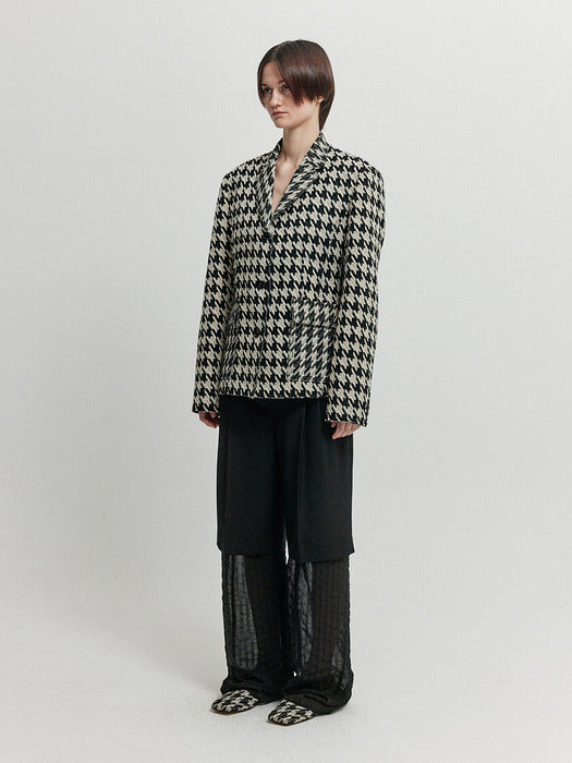 Eenk Xxy Two-Pocket Single-Breasted Jacket - Black/Ivory Check