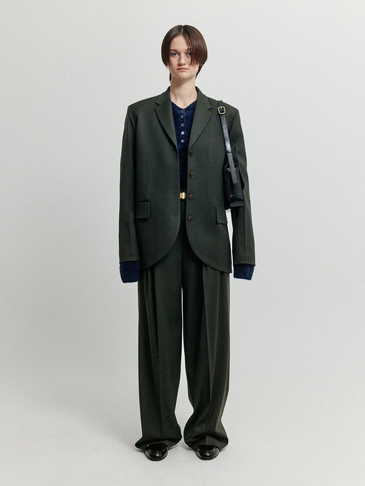 Eenk Xiie Single-Breasted Blazer - Dark Khaki