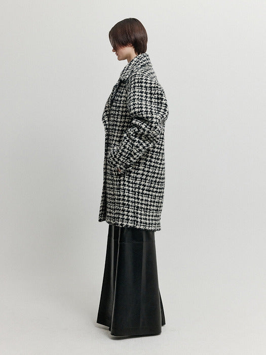 Eenk Xase Oversized Pea Coat - Black / Ivory