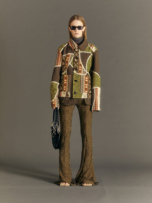 [andersson bell] UNISEX JACQUARD PATCHWORK JACKET awa557u(BEIGE)