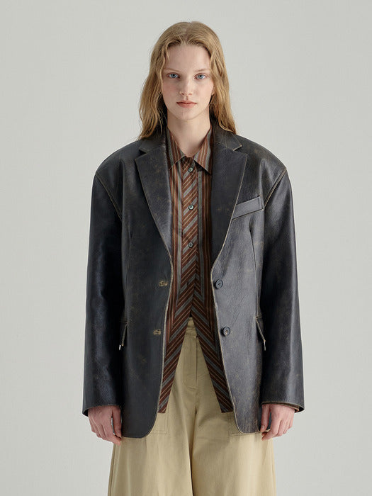 BOXY LEATHER JACKET_brown