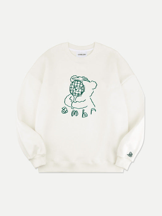 [ambler] Racket mask Over fit Sweatshirt AMM1106 (Ivory)