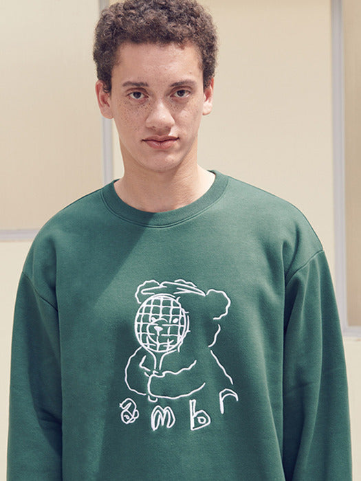 [ambler] Racket mask Over fit Sweatshirt AMM1106 (Green)