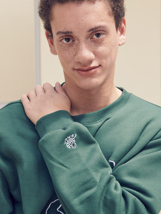 [ambler] Racket mask Over fit Sweatshirt AMM1106 (Green)