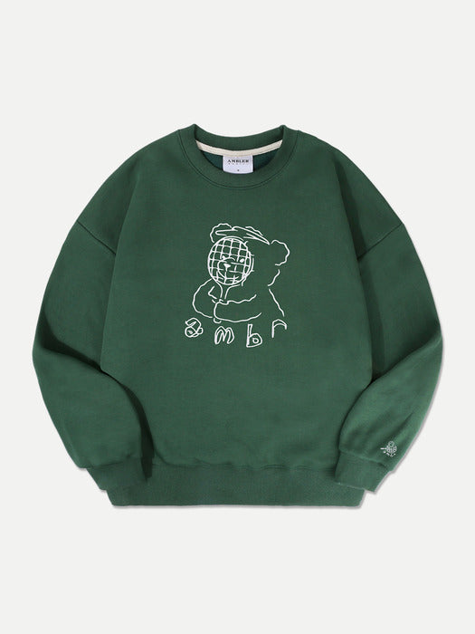 [ambler] Racket mask Over fit Sweatshirt AMM1106 (Green)