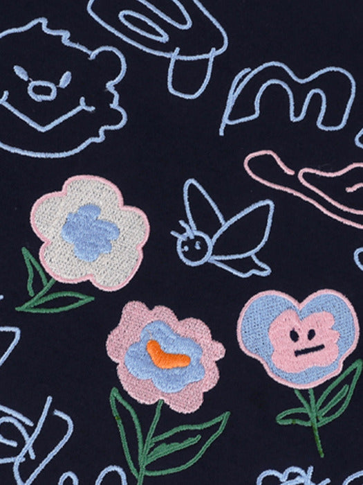 [ambler] Flower heart Over fit Sweatshirt AMM1107 (Navy)