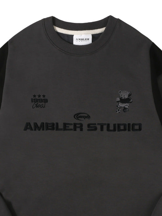 [ambler] Soccer bear Over fit Sweatshirt AMM1108 (Dark-Gray)