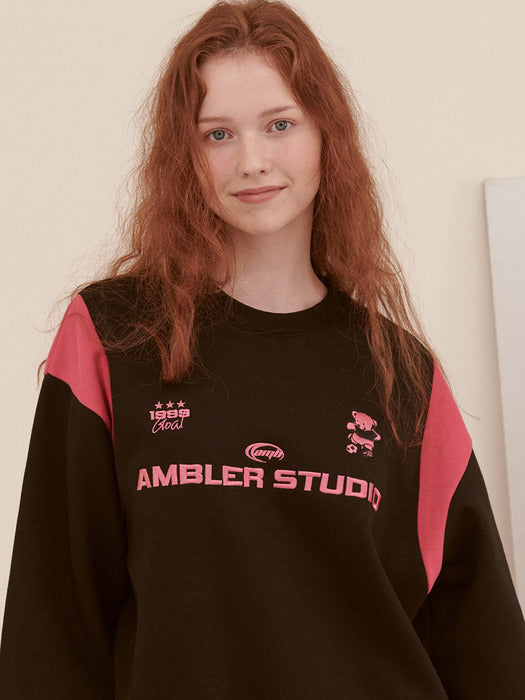 [ambler] Soccer bear Over fit Sweatshirt AMM1108 (Black)