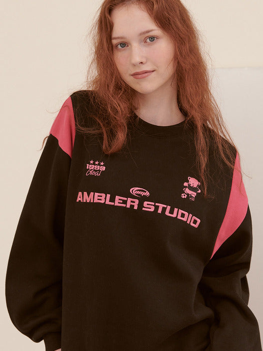 [ambler] Soccer bear Over fit Sweatshirt AMM1108 (Black)