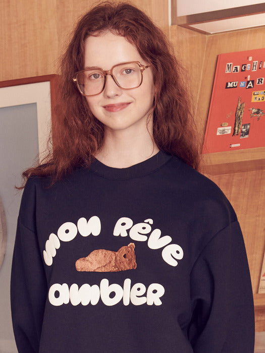 [ambler] dream bear Over fit Sweatshirt AMM1111 (Navy)