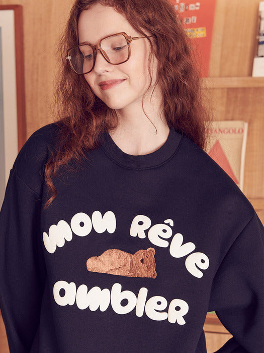 [ambler] dream bear Over fit Sweatshirt AMM1111 (Navy)