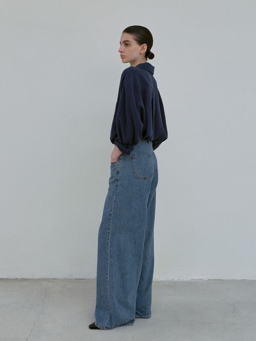 [moia] washing wide denim (indigo)