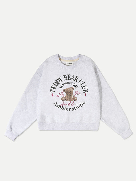 [ambler] Bear Club Crop Sweatshirt Amc202 (White-Melange)