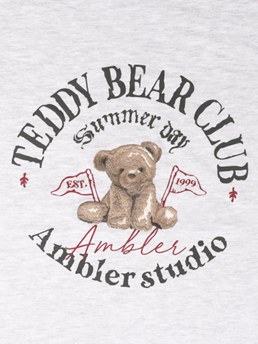 [ambler] Bear Club Crop Sweatshirt Amc202 (White-Melange)
