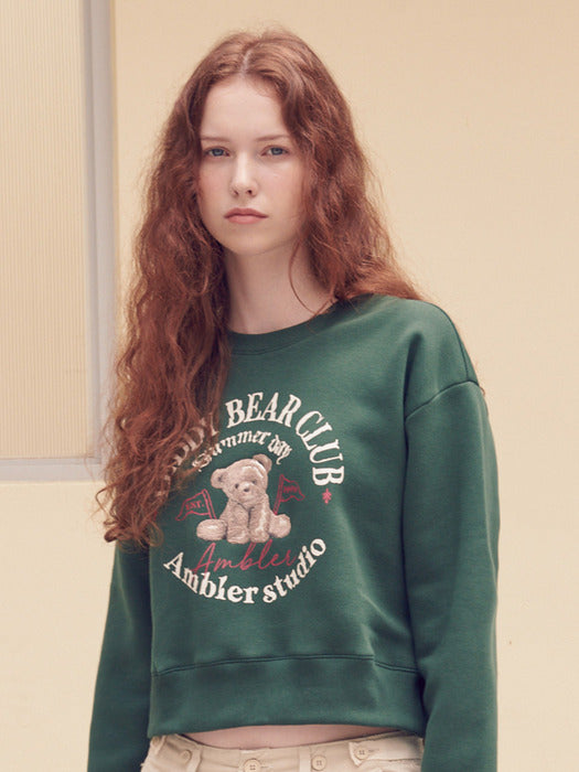 [ambler] BEAR CLUB Crop Sweatshirt AMC202 (Green)