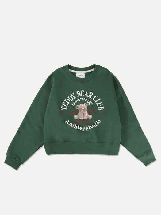 [ambler] BEAR CLUB Crop Sweatshirt AMC202 (Green)