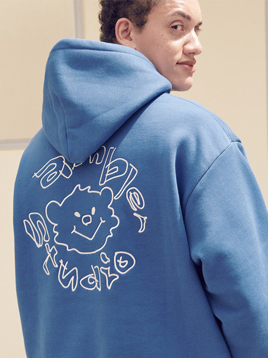 [ambler] Rascal Bear Over fit Hoodie AHP1002 (Blue)