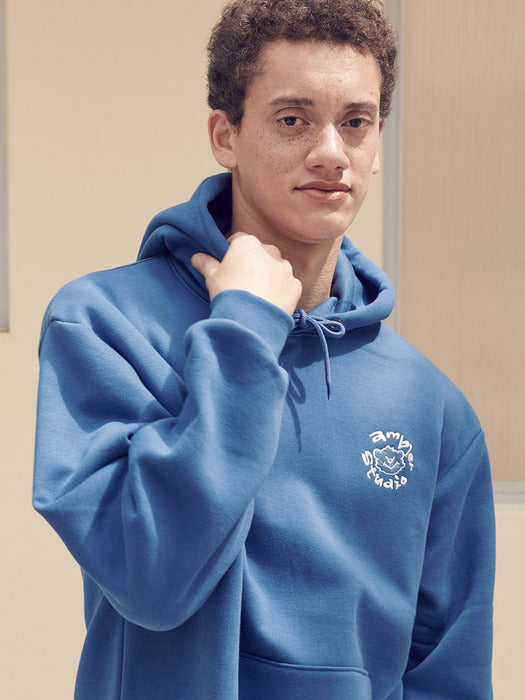 [ambler] Rascal Bear Over fit Hoodie AHP1002 (Blue)