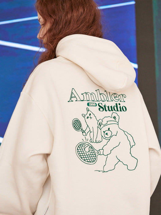 [ambler] Tennis duo Over fit Hoodie AHP1003 (Ivory)