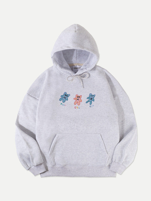 [ambler] Three Bears Over fit Hoodie AHP1004 (White-Melange)