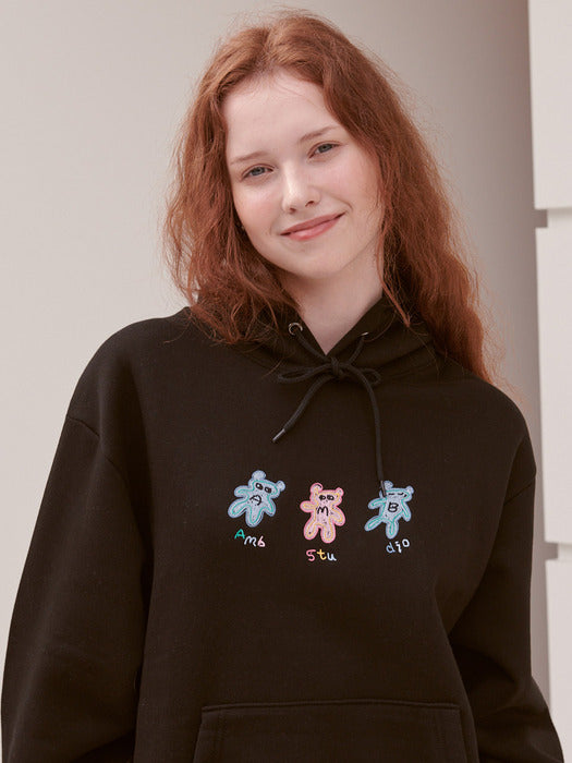 [ambler] Three Bears Over fit Hoodie AHP1004 (Black)