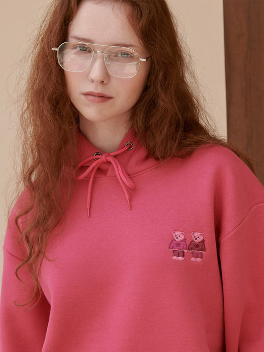 [ambler] Twinlook bear Over fit Hoodie AHP1005 (Pink)