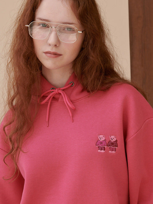 [ambler] Twinlook bear Over fit Hoodie AHP1005 (Pink)