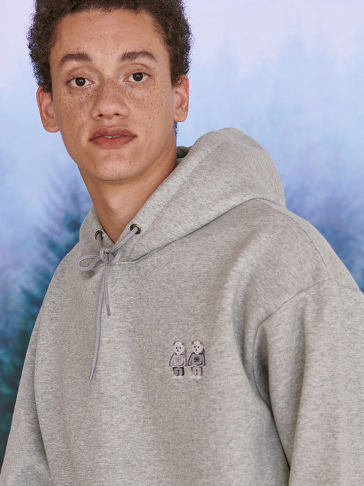 [ambler] Twinlook bear Over fit Hoodie AHP1005 (Melange)