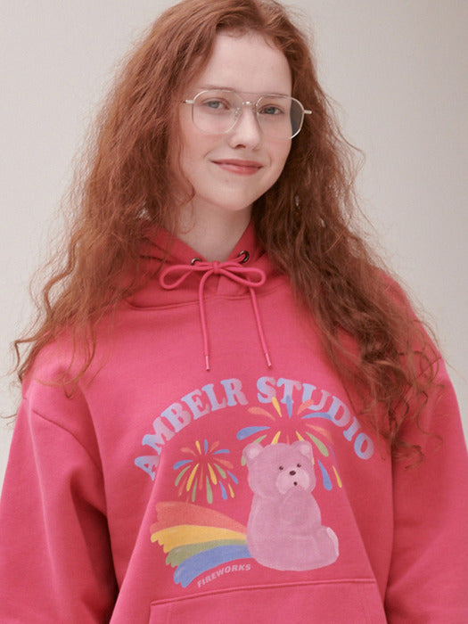 [ambler] rainbow bear Over fit Hoodie AHP1007 (Pink)