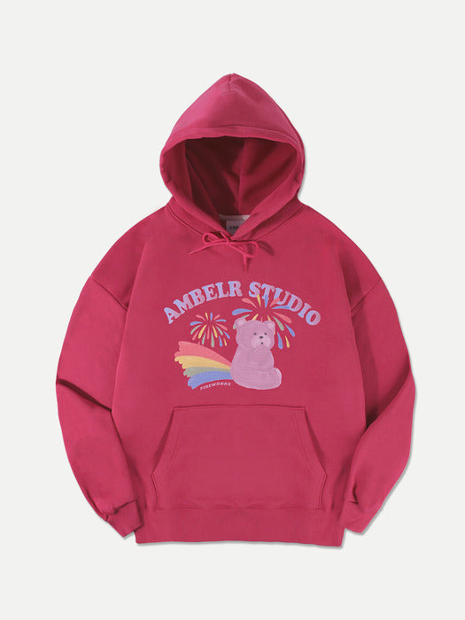 [ambler] rainbow bear Over fit Hoodie AHP1007 (Pink)