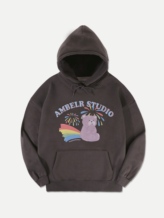 [ambler] rainbow bear Over fit Hoodie AHP1007 (Dark-Gray)