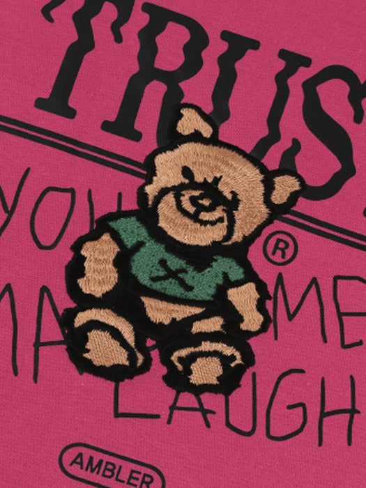[ambler] Trust bear Over fit Hoodie AHP1008 (Pink)