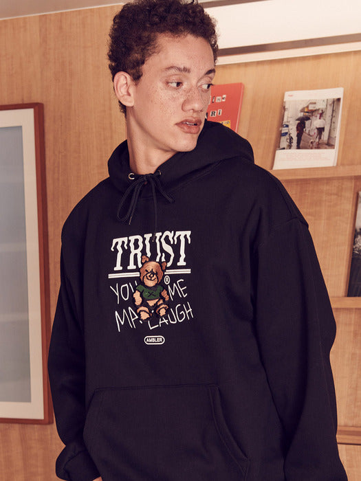 [ambler] Trust bear Over fit Hoodie AHP1008 (Black)