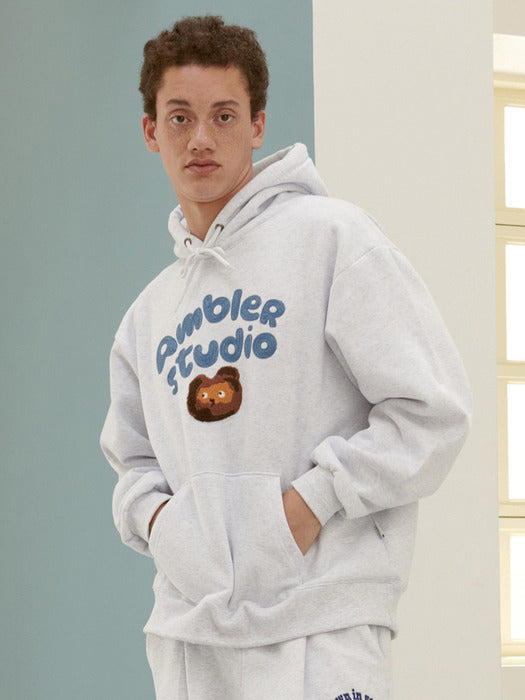 [ambler] lighting bear Over fit Hoodie AHP1011 (White-Melange)