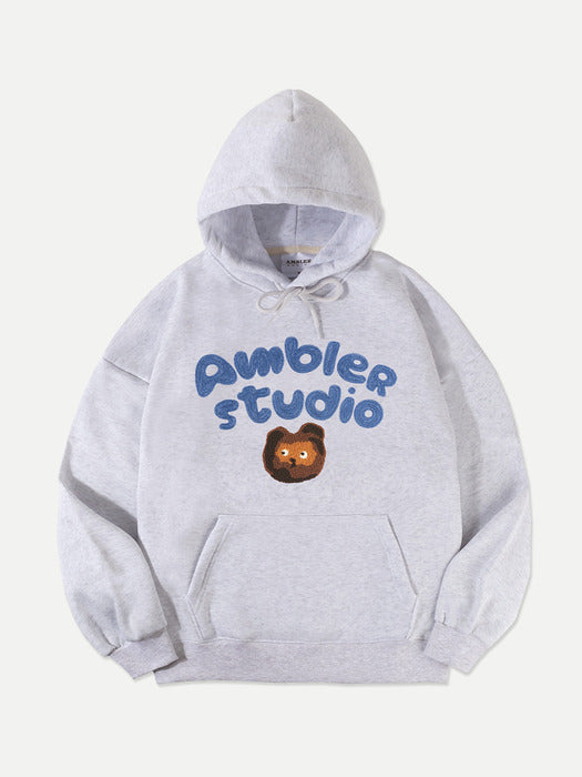 [ambler] lighting bear Over fit Hoodie AHP1011 (White-Melange)