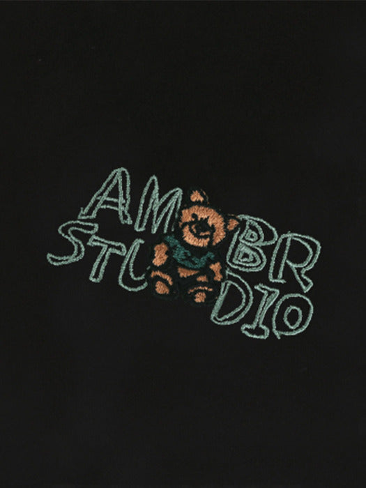 [ambler] Smile bear Over fit Hoodie AHP1014 (Black)