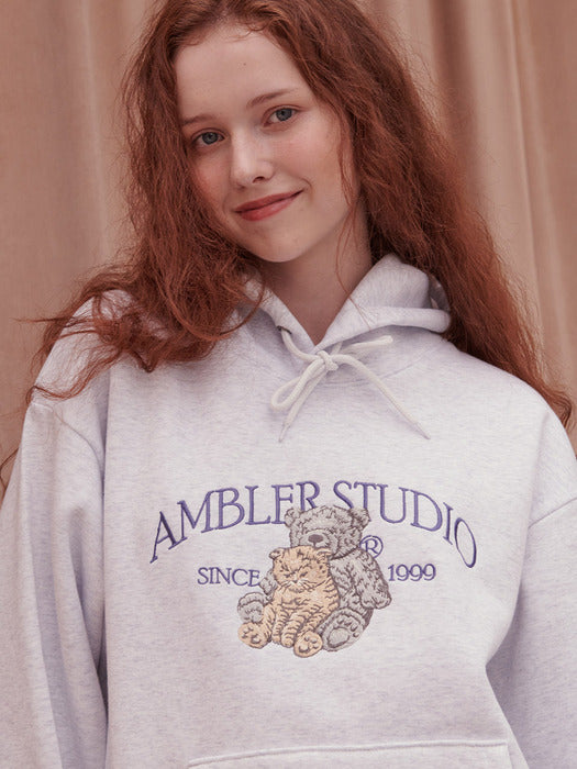 [ambler] my friend Over fit Hoodie AHP1016 (White-Melange)