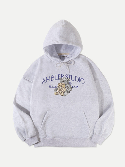 [ambler] my friend Over fit Hoodie AHP1016 (White-Melange)