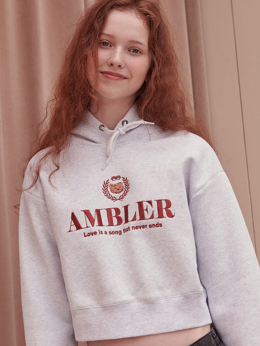 [ambler] emo bear Crop Hoodie AHC302 (White-Melange)