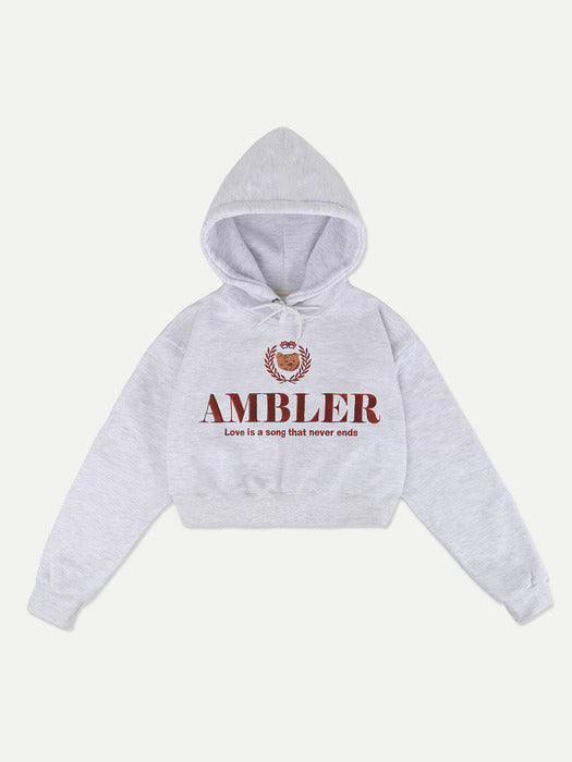 [ambler] emo bear Crop Hoodie AHC302 (White-Melange)