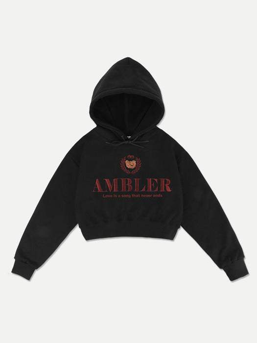 [ambler] emo bear Crop Hoodie AHC302 (Black)
