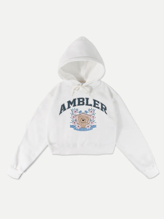 [ambler] Blossom bear Crop Hoodie AHC303 (White)
