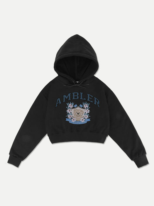 [ambler] Blossom bear Crop Hoodie AHC303 (Black)