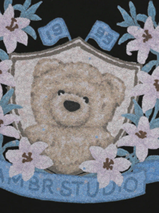 [ambler] Blossom bear Crop Hoodie AHC303 (Black)