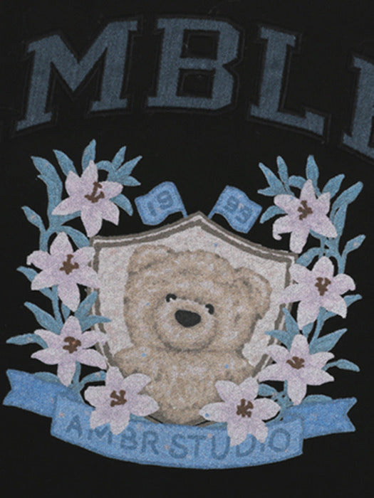 [ambler] Blossom bear Crop Hoodie AHC303 (Black)