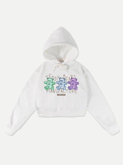 [ambler] Manufacture of bear Crop Hoodie AHC304 (White)