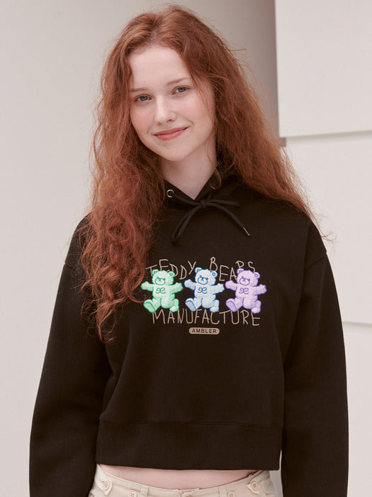 [ambler] Manufacture of bear Crop Hoodie AHC304 (Black)
