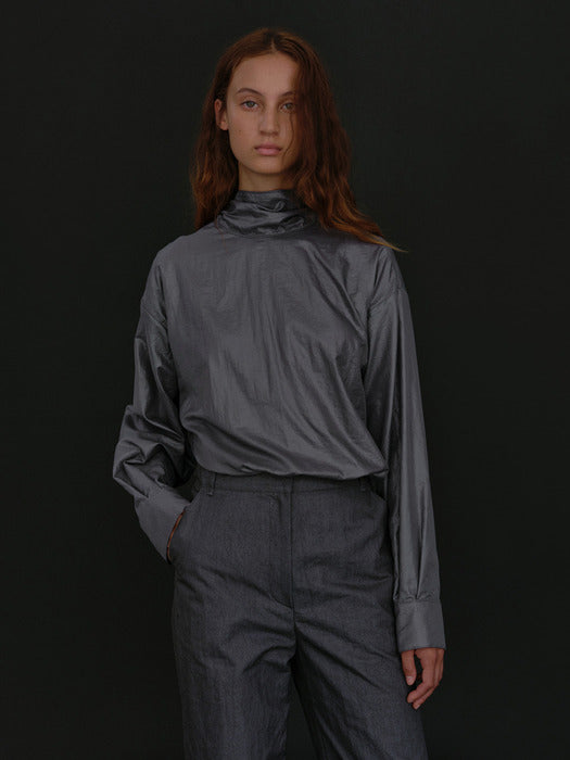 [moia] tie-neck shirt (teal blue)